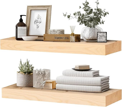 24x8x1.6 inch Floating Shelves Set of 2 – Solid Wood Rustic Wood Wall Mounted by YLYHSST