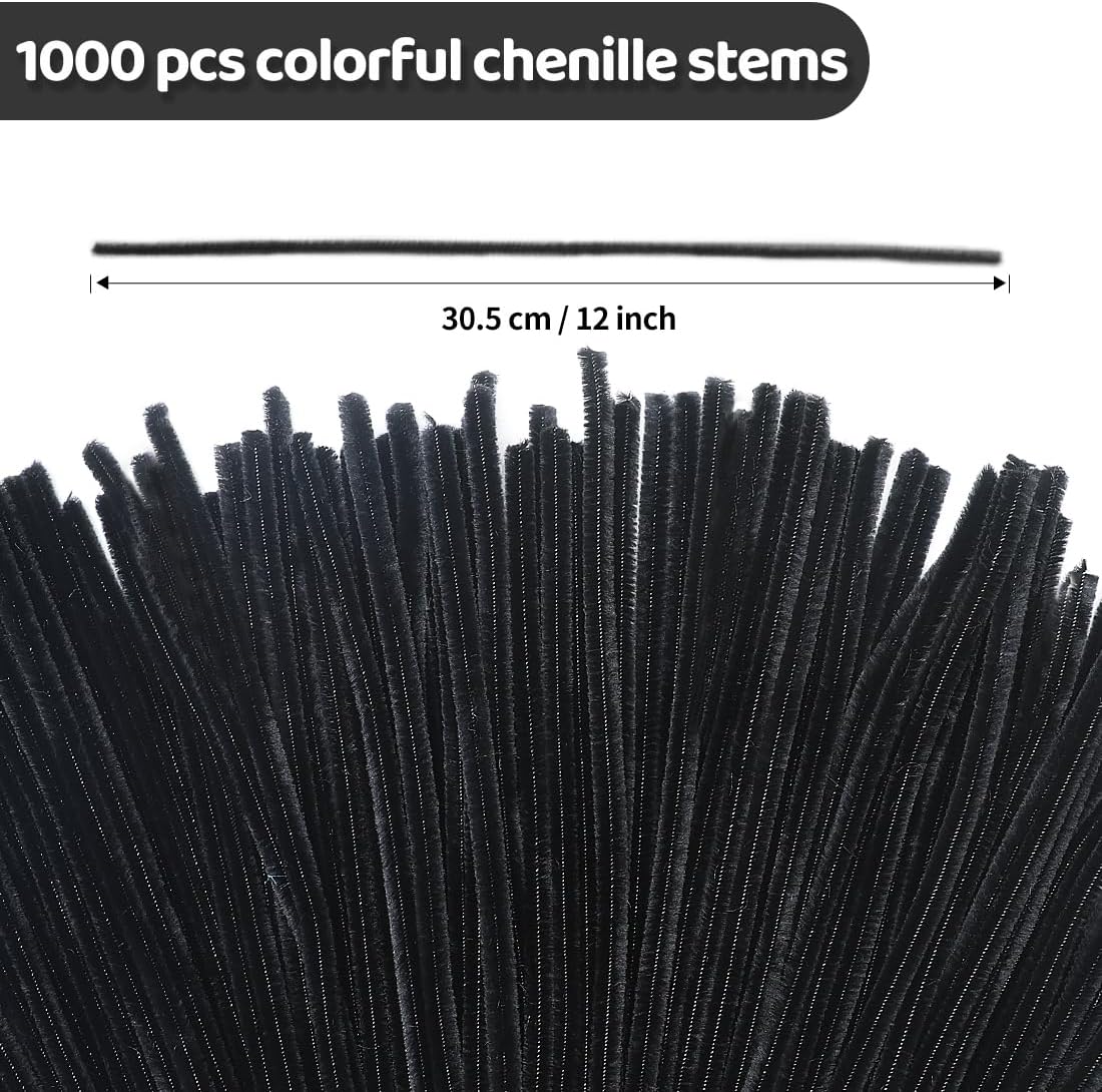 Eppingwin 1000pcs Pipe Cleaners, Black Pipe Cleaners Craft Supplies,Chenille Stems for DIY Arts Crafts Project(Black)