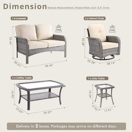 5 Pieces Wicker Patio Furniture Set, High Back Swivel Rocker Chairs Outdoor - Image 2