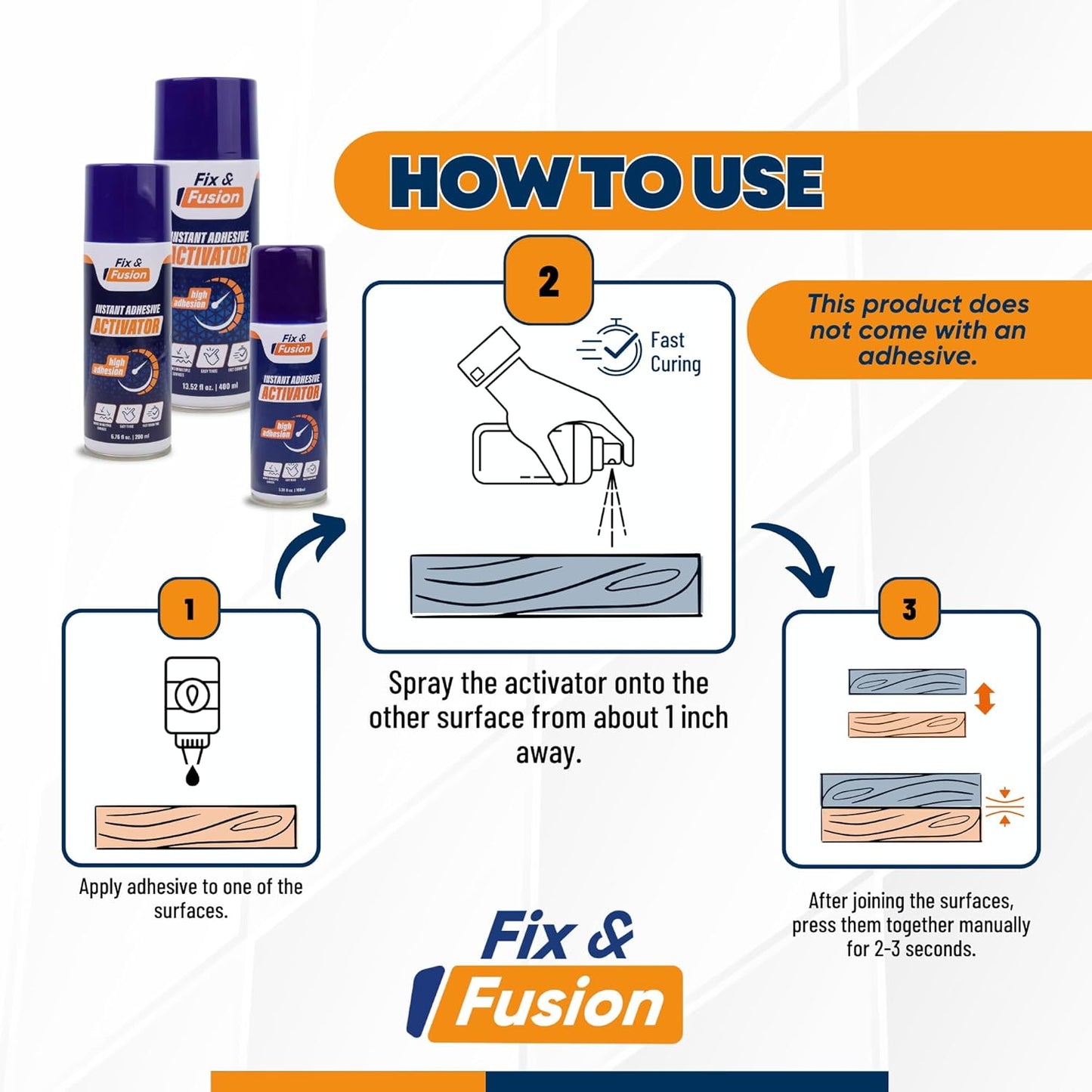 FIX & FUSION Activator Spray (6.76 Fl Oz), Instant Cure Accelerator for Cyanoacrylate (CA) Super Glue for Wood, Plastic, Rubber, Granite, and DIY & Professional, Accelerates Bonding Strength, (1 Pack)