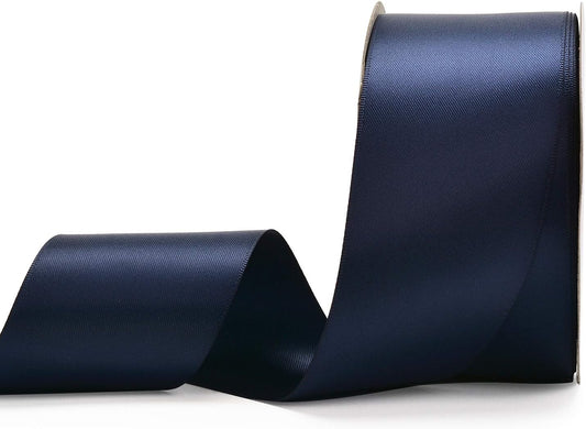 YAMA Navy Blue Double Face Satin Ribbon - 2 Inch 25 Yards for Gift Wrapping Ribbons Roll, Navy