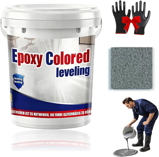 Epoxy Floor Paint, Epoxy Colored Sand Floor Paint, High-Gloss Marble Effect Self-Leveling Coating, Waterproof, Non-Slip, Ultra-Durable for Garage, Basement, Wood Floors (Sea Gray,11 lb)