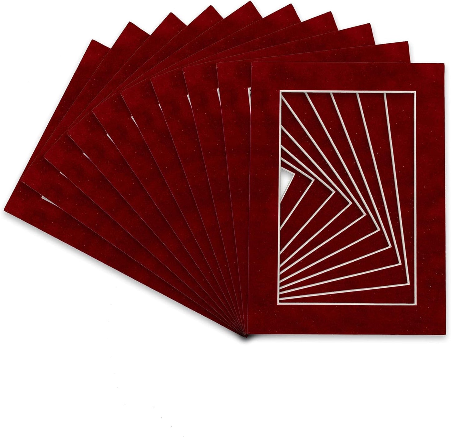 Pack of 25 Acid Free 8x10 Mats Bevel Cut for 6x8 Photos - Bright Red Suede Precut Matboards For Pictures, Photos, Framing - 4-ply Thickness