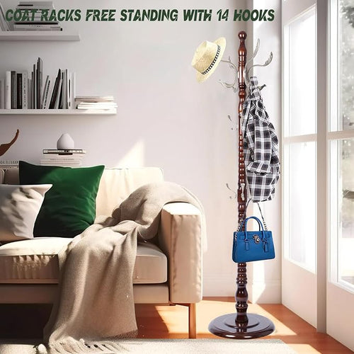 73" Wooden Coat Rack Stand, Coat Racks Freestanding - Image 2