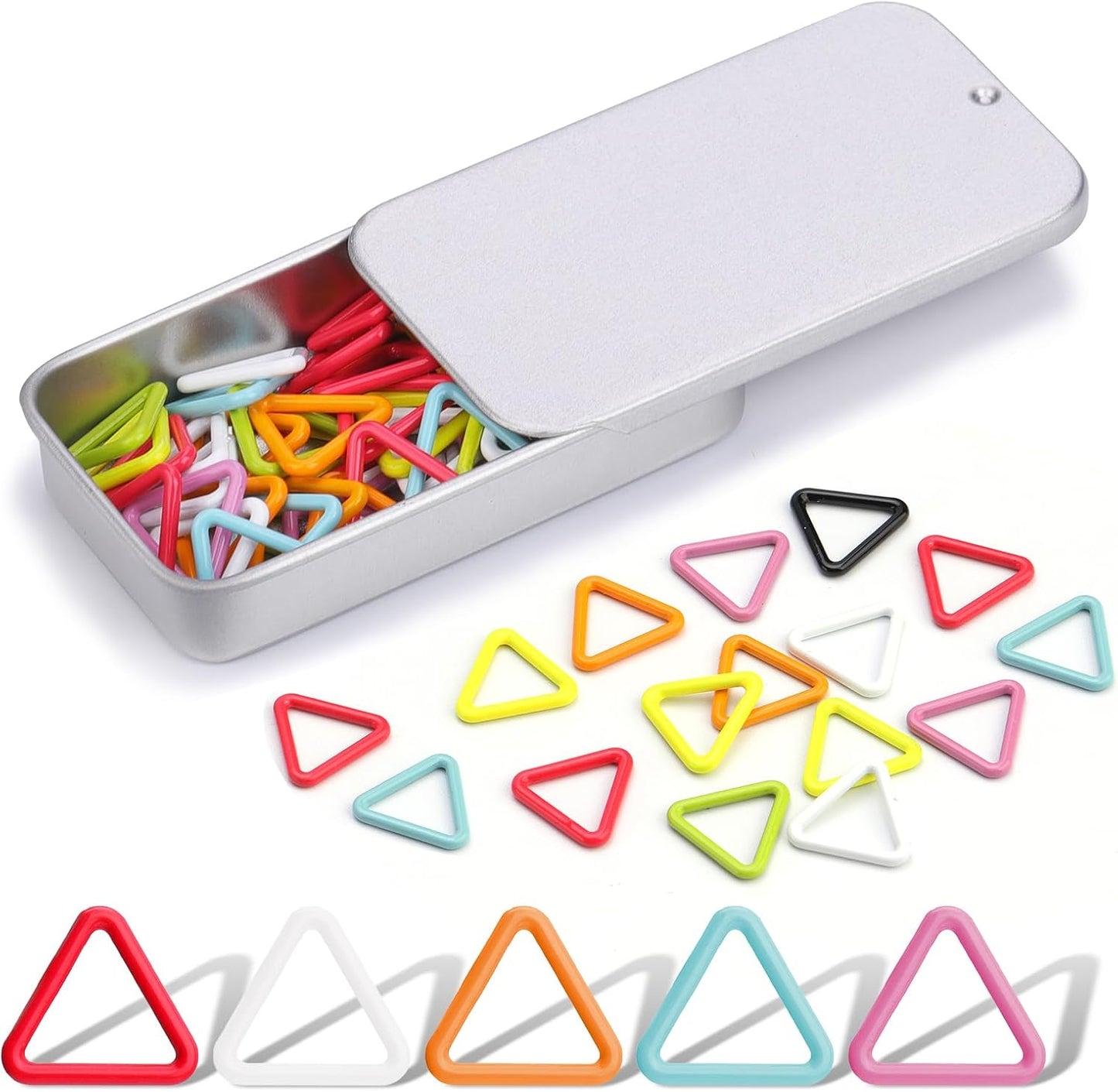 Jmuiiu Triangle Metal Stitch Markers, 50Pcs Metal Colorful Crochet Stitch Markers for Knitting Crocheting Clothing Tag Diy Craft Project with Storage Box