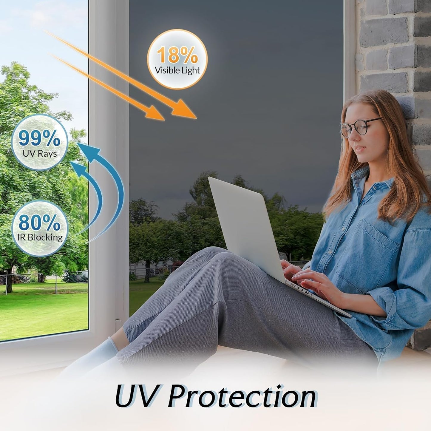 DOWELL One Way Window Privacy Film with 3 Tools Window Tint for Home Sun Blocking Heat Control Anti UV Reflective Mirror Covering See Out Not in for House and Office Black Silver 23.6" X 157.4"