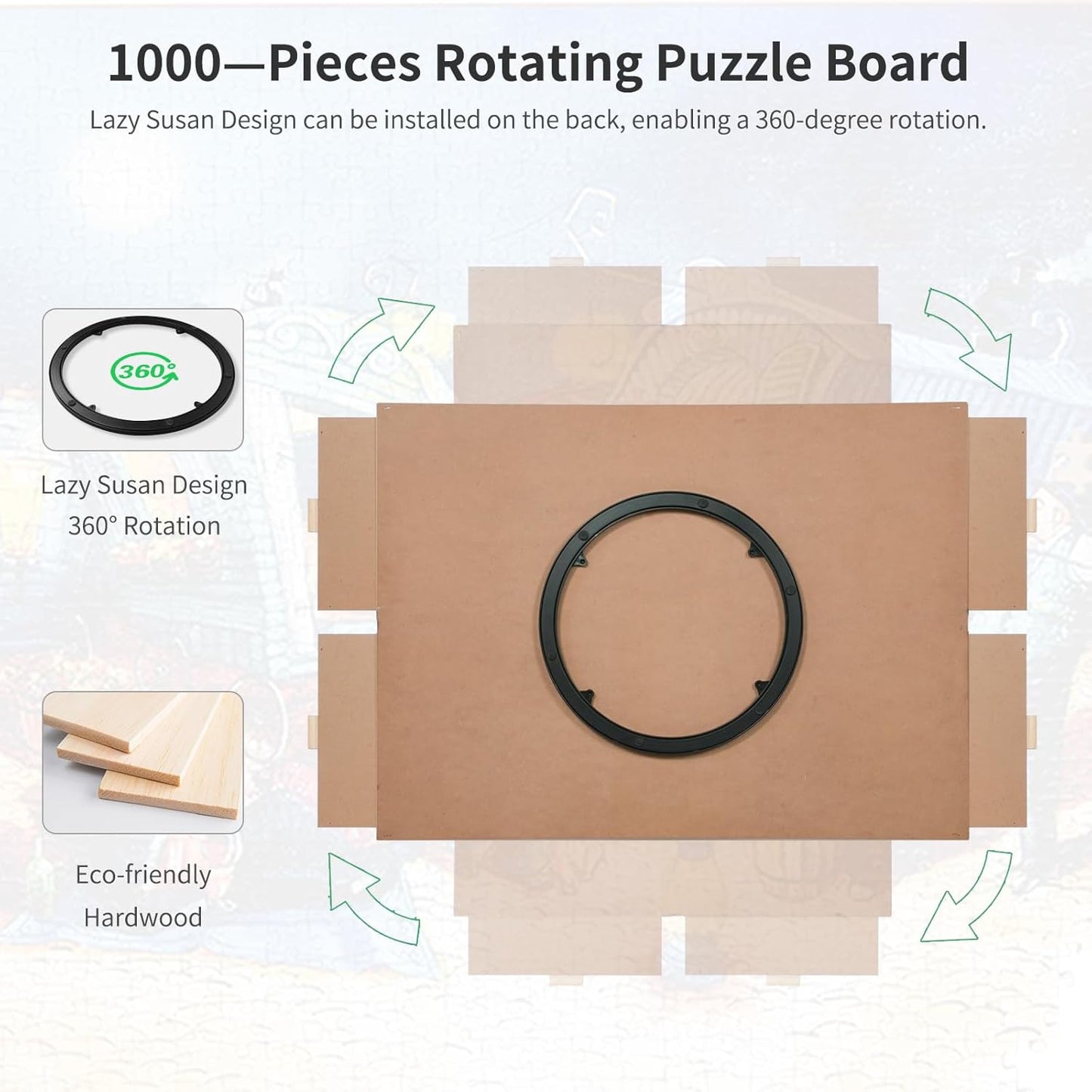 1000 Pieces Rotating Puzzle Board with 4 Drawers,30.16"x22.44" Portable Wooden Jigsaw Puzzle Table with Lazy Susan Spinning Cover for Adults