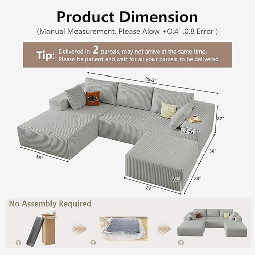 95" Cloud Sectional Couch U-Shaped Chaise - Image 2