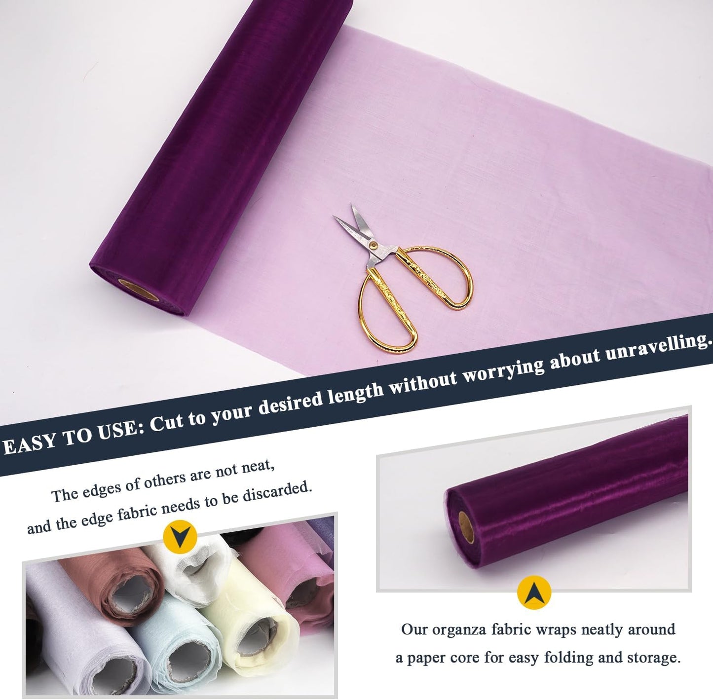 Purple Organza Tulle Fabric Rolls, Crystal Organza 12" by 50 Yards (150 ft) Sheer Nylon Silky Shiny Netting Spool Bolt for DIY Craft Table Runner Wedding Baby Shower Party Decor (Purple)