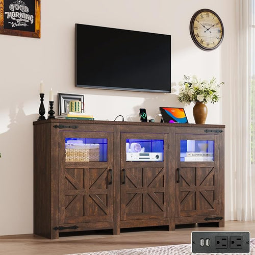 64" Large LED Farmhouse TV Stand by chartustriable