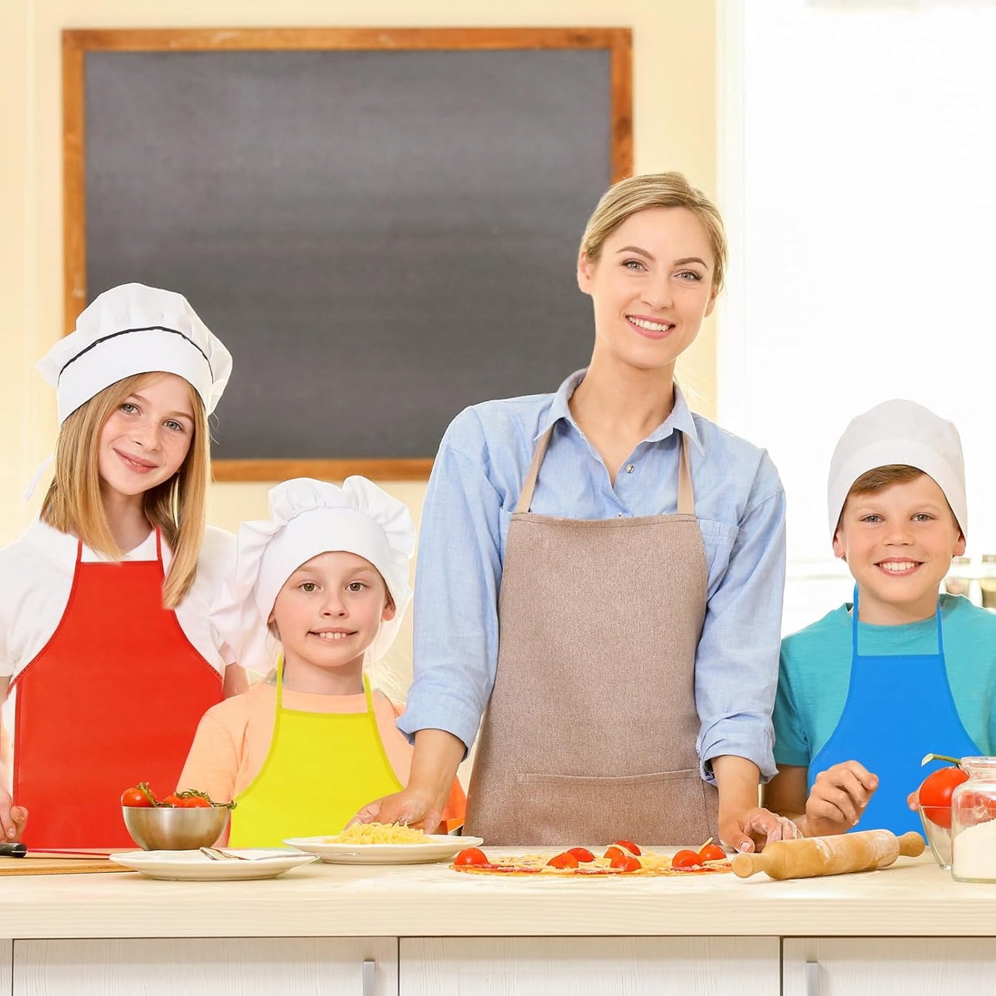 PLULON 15 Pcs Kids Apron Painting Aprons, Kids Aprons for Painting Red Apron Art Apron Smocks Bulk for Art Activity Craft Home Kitchen Classroom Party Supplies
