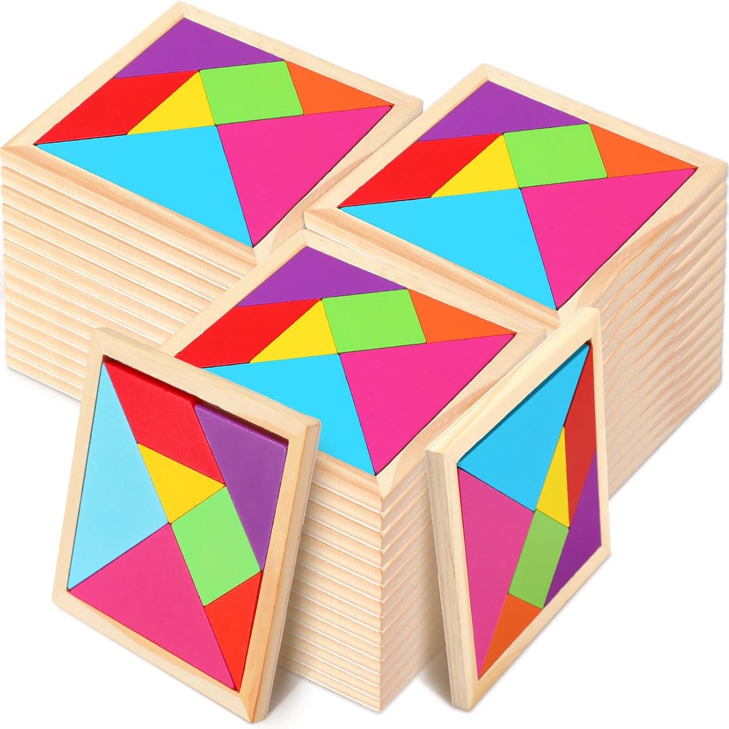 Shappy 36 Pieces Wooden Tangram Puzzles for Kids Educational Shape Puzzle Toys Geometric Pattern Brain Logic Puzzle Blocks for Students Educational Activities Back to School Gifts(Classic Style)