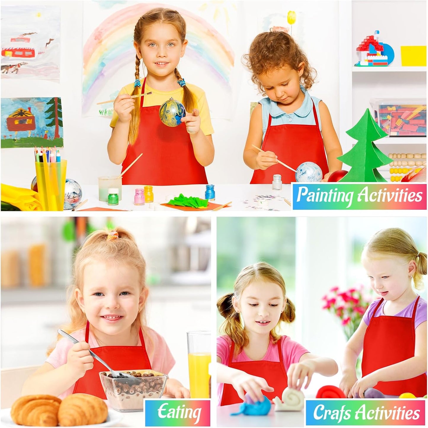 NACHLYNN 10/20/30 Pcs Kids Painting Apron Kid Art Aprons Toddler Paint Apron Smock with 2 Pockets for Cooking Painting Craft