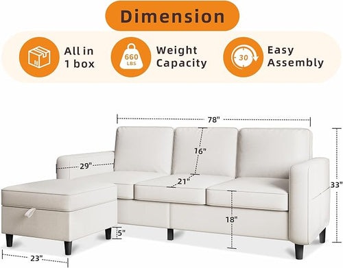 78" Sectional Sofa Couches for Living Room, Convertible L Shaped Couch - Image 2