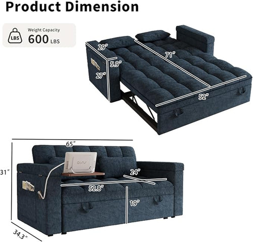 3 in 1 Convertible Sleeper Sofa, 65in Sleeper Couch - Image 2