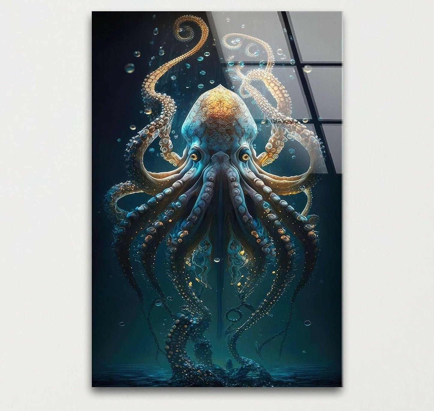 My Photostation.com Round 31,5'' Underwater Blue Octopus Glass Wall Art Tempered Glass Printing Wall Decor Large Wall Art Wall Hangings