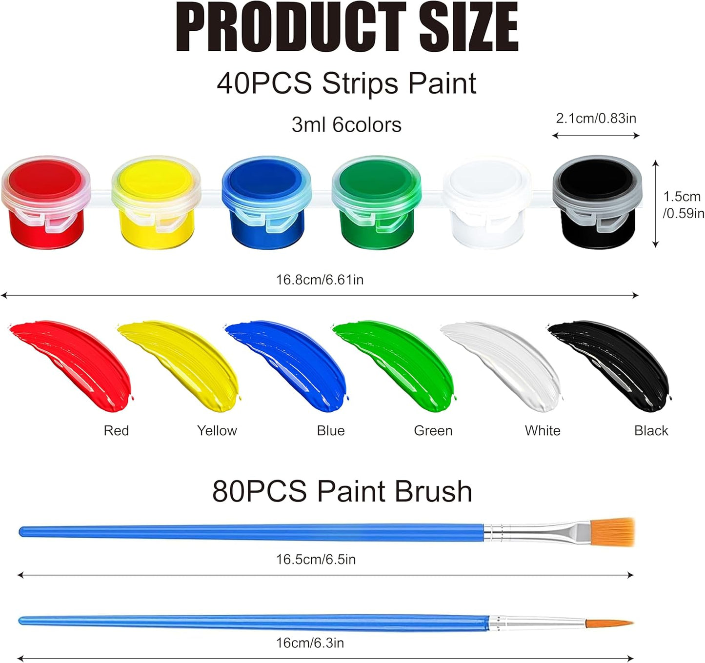 40 Pack 6 Colors Mini Acrylic Paint and Brushes Set for Kids Party Favor, Individual Paints Strips Sets with Brush for Kid, Student Painting Kit for Canvas