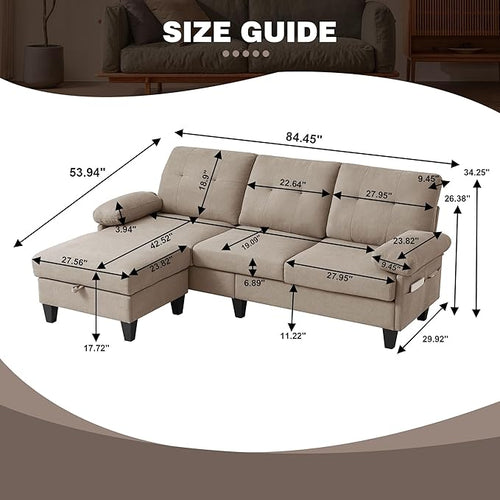 84" Convertible Sectional Sofa, Deep 3-Seat L Shaped Sectional Couch - Image 2