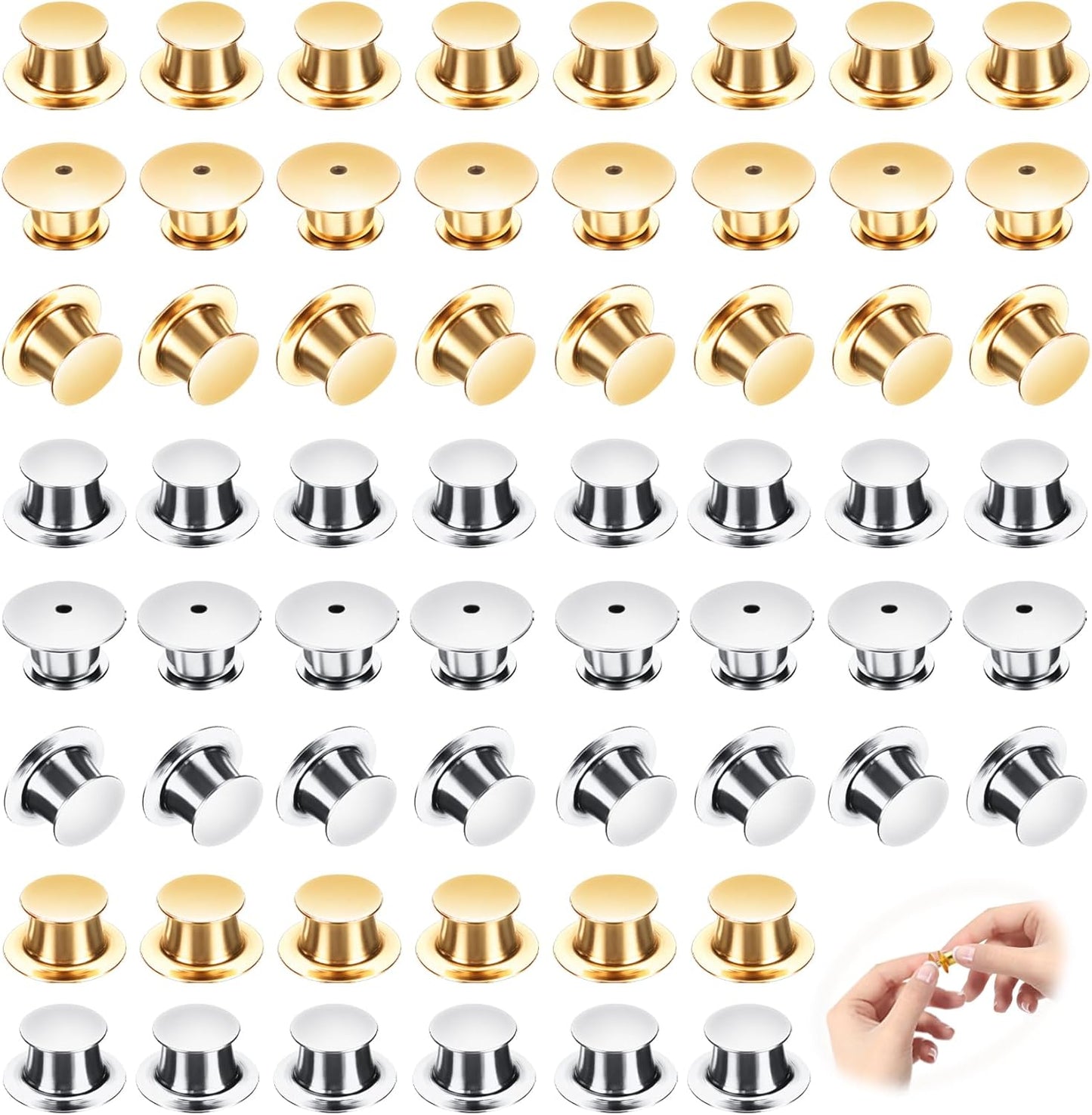 Locking Pin Backs - Enamel Brooch Locks Buckle 50pcs Badge Lapel Button Back Lock for DIY Crafts(Gold and Silver)