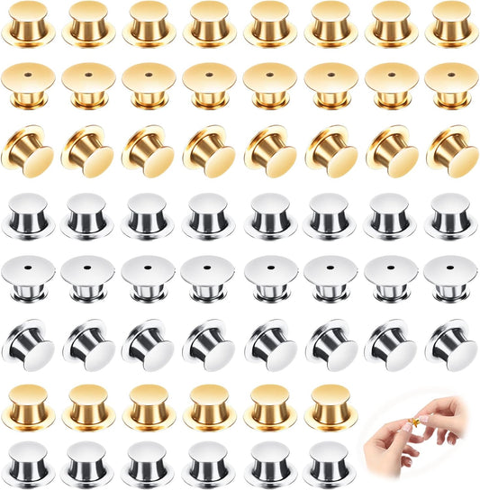 Locking Pin Backs - Enamel Brooch Locks Buckle 50pcs Badge Lapel Button Back Lock for DIY Crafts(Gold and Silver)