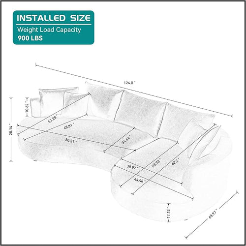 124.8'' Curved Sofa Couch with Chaise Lounge - Image 2