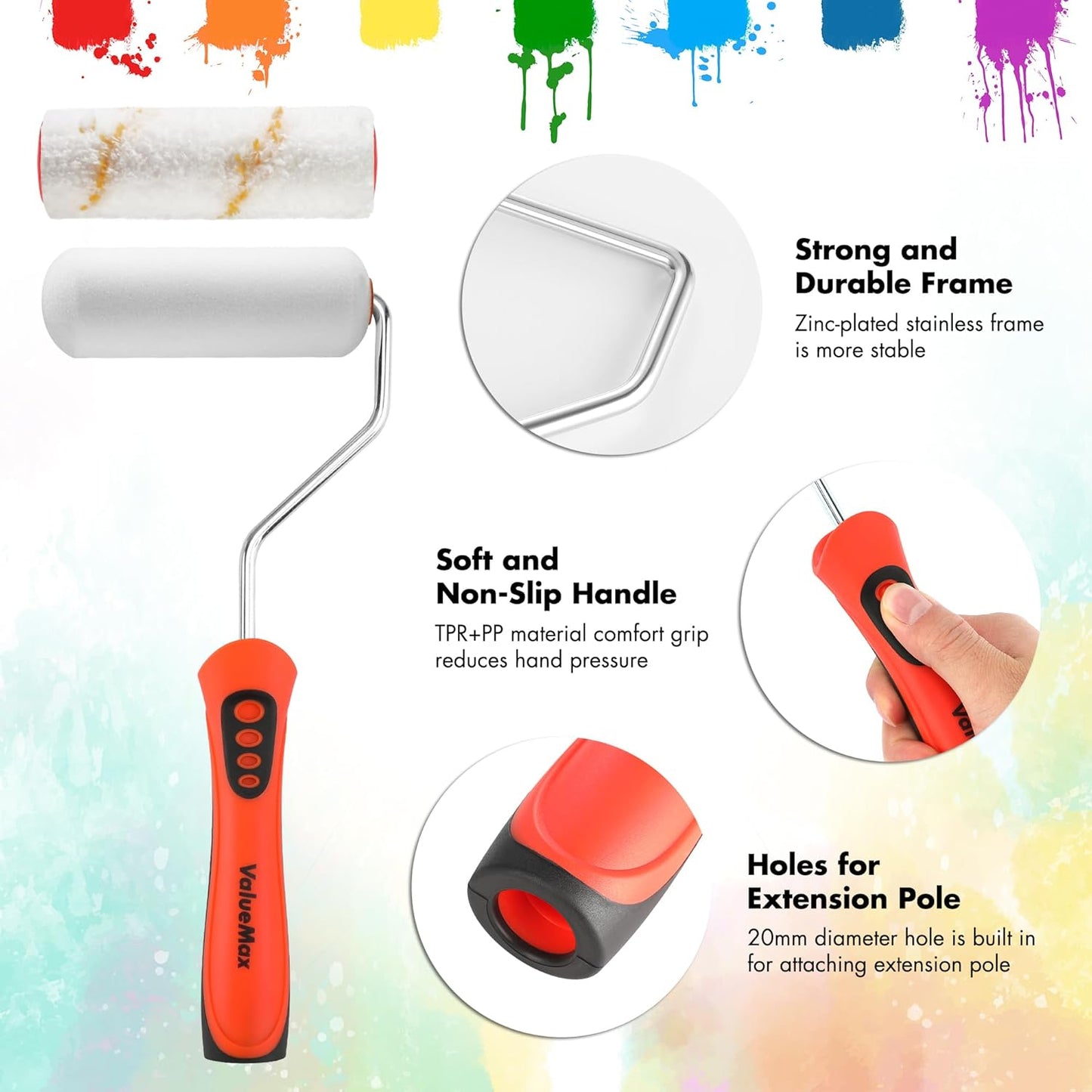 ValueMax Paint Roller Kit, 14-Piece 4 Inch Paint Roller Kit with High-Density Foam Paint Rollers, Microfiber Paint Rollers, Paint Tray for Painting Cabinets, Doors, Craft Work