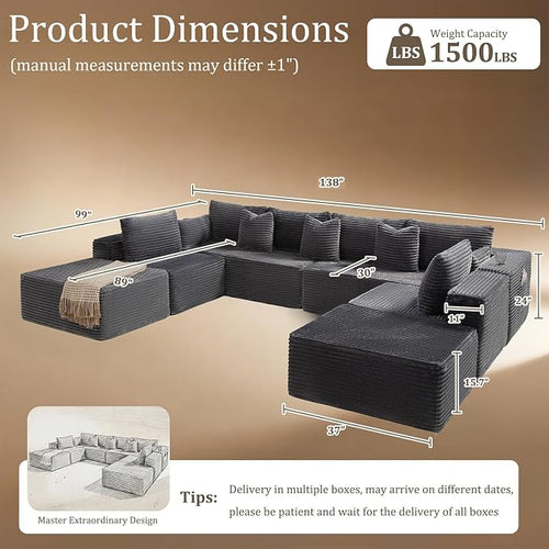 138" Cloud Sectional Couch, Comfort U Shaped Sofa - Image 2