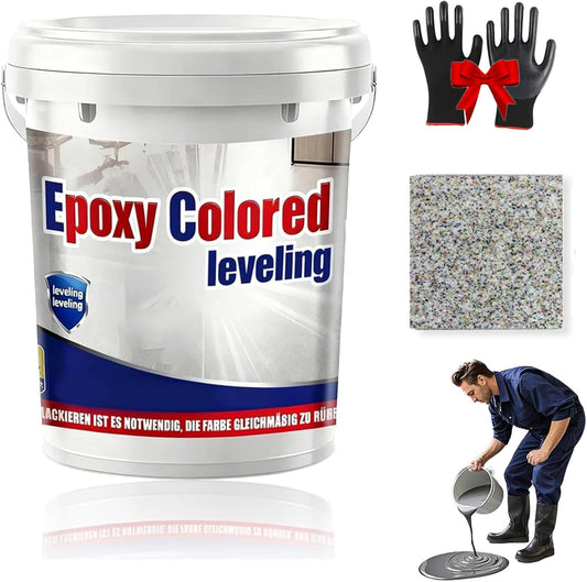 Epoxy Floor Paint, Epoxy Colored Sand Floor Paint, High-Gloss Marble Effect Self-Leveling Coating, Waterproof, Non-Slip, Ultra-Durable for Garage, Basement, Wood Floors (Colorful,44 lb)