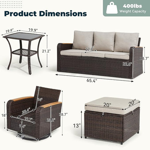 6 Pieces Wicker Patio Furniture Sets, Patio Conversation Set PE Rattan - Image 2