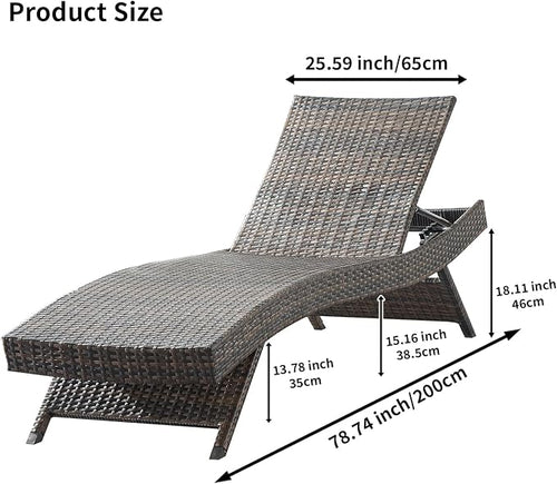 79'' Long Reclining Chaise Lounge Set, Outdoor Wicker Reclining Lounge Chair - Image 2