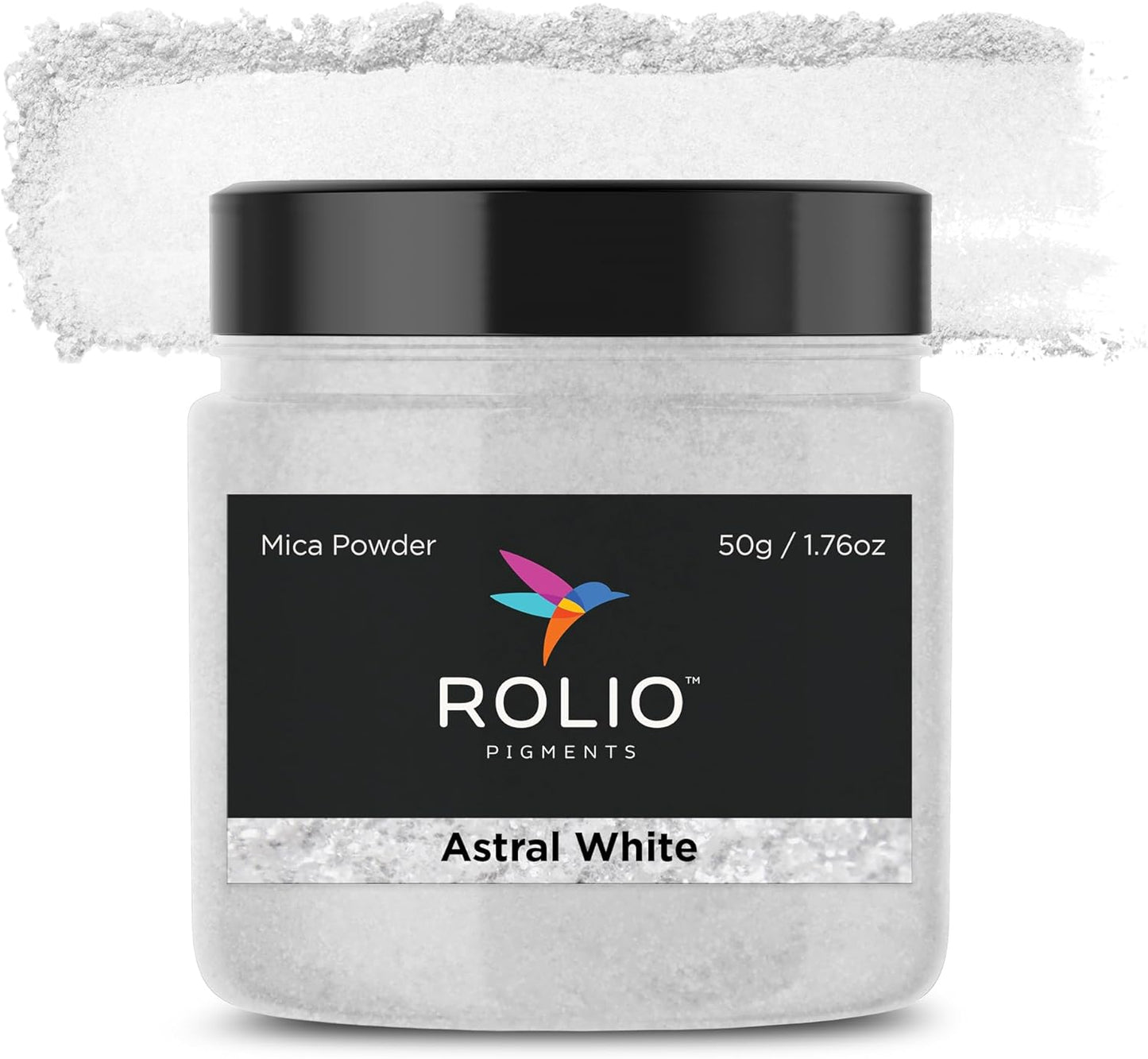 Rolio Premium Mica Powder - Astral White (50G / 1.76oz) - 1 Jar of White Pigment Powder for Epoxy Resin, Dye, Soap Making, Nail Polish, Paint, Candle Making, Bath Bombs, Slime