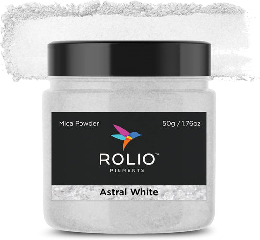 Rolio Premium Mica Powder - Astral White (50G / 1.76oz) - 1 Jar of White Pigment Powder for Epoxy Resin, Dye, Soap Making, Nail Polish, Paint, Candle Making, Bath Bombs, Slime