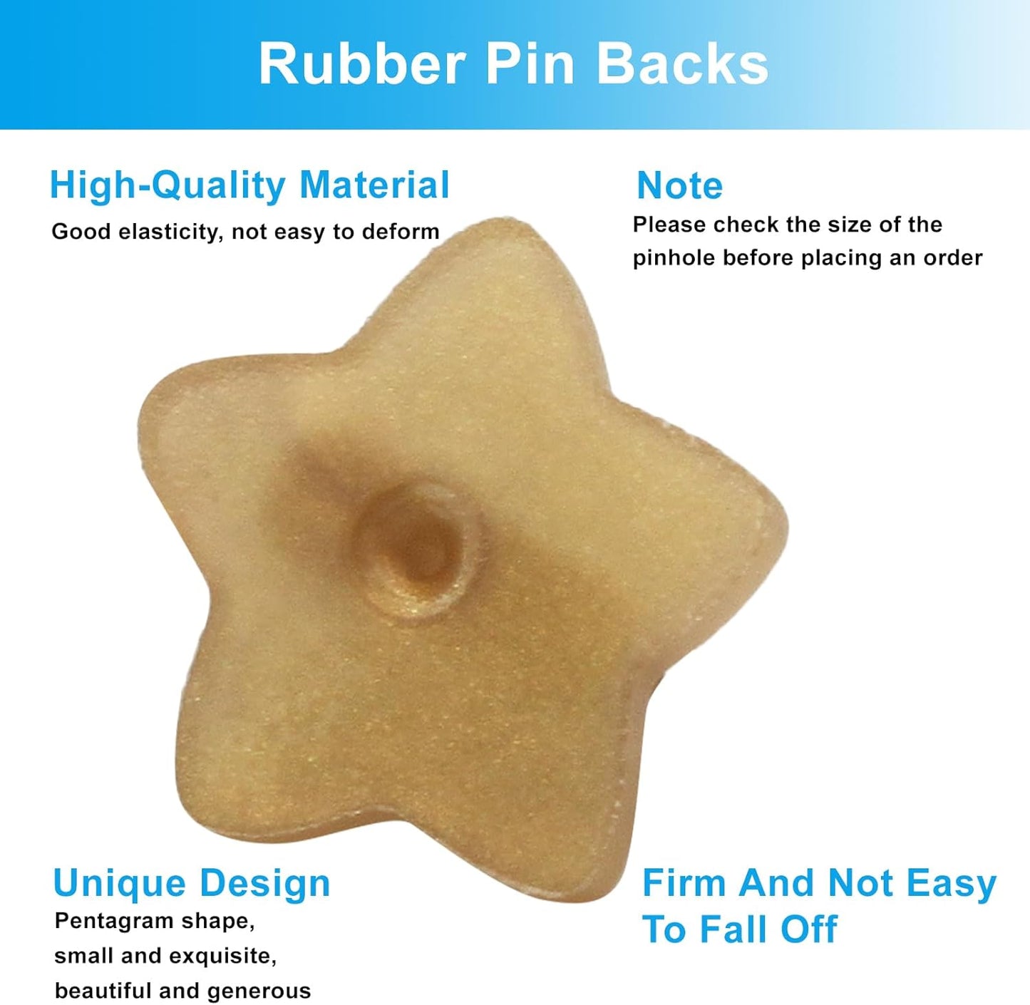 100 Pack Star Shape Rubber Pin Backs, Lapel Pin Backing Locking Pin Keepers, Brooch Holder for Uniform Badge Hat Tie（Gold）
