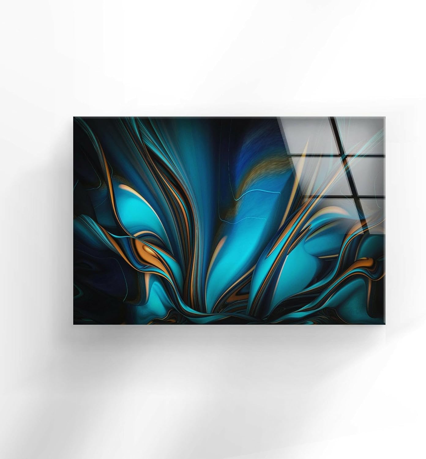 My Photostation.com 35.5Wx30H'' Orange & Blue Abstract Glass Wall ArtTempered Glass Printing Wall Decor Large Wall Art Wall Hangings