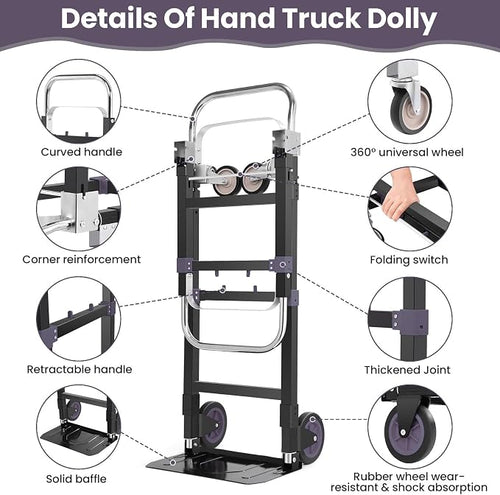 3-in-1 Folding Hand Trucks, 600Lbs Convertible Hand Truck Dolly, Heavy Duty - Image 2
