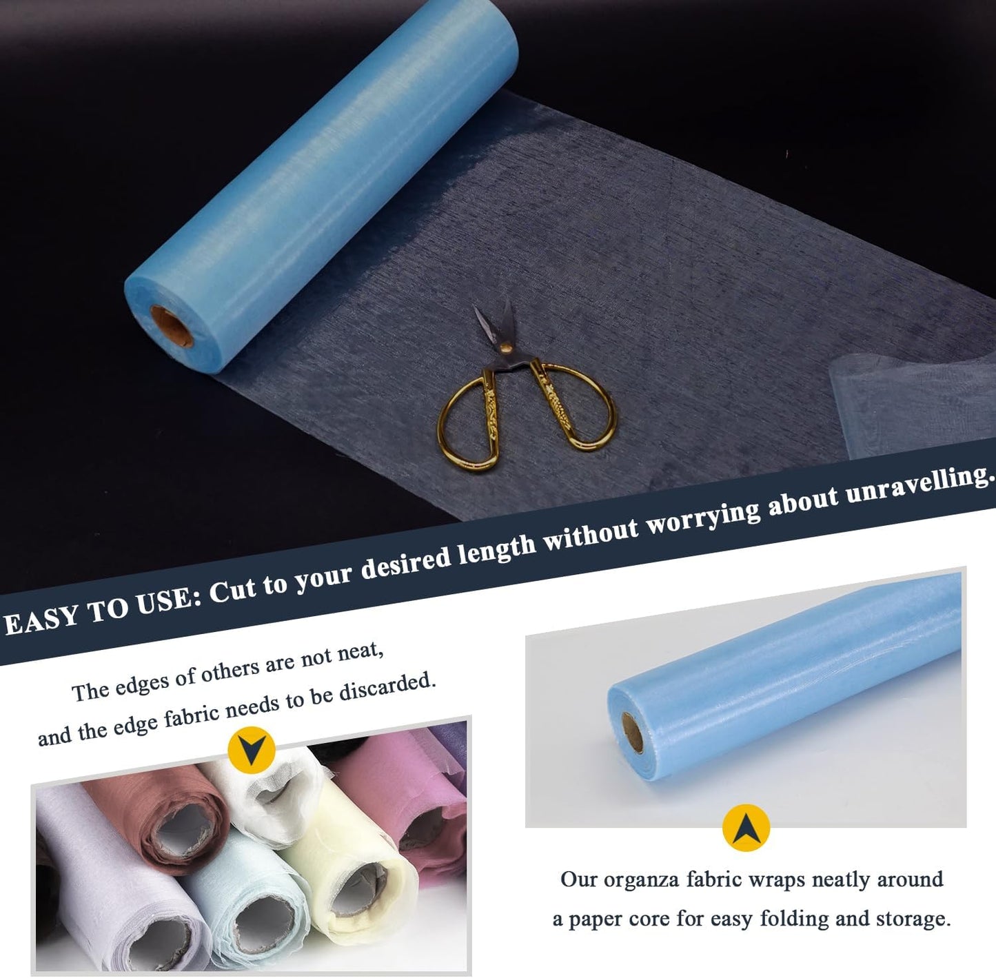 Organza Tulle Fabric Rolls, Crystal Organza 12" by 50 Yards (150 ft) Sheer Nylon Silky Shiny Netting Spool Bolt for DIY Craft Table Runner Wedding Baby Shower Party Decor (Baby Blue)