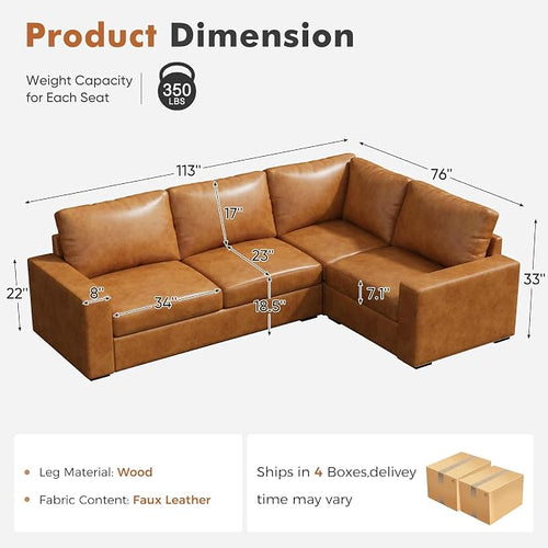 ABCASA Oversized Modular V Shaped Sectional Couches - Image 2