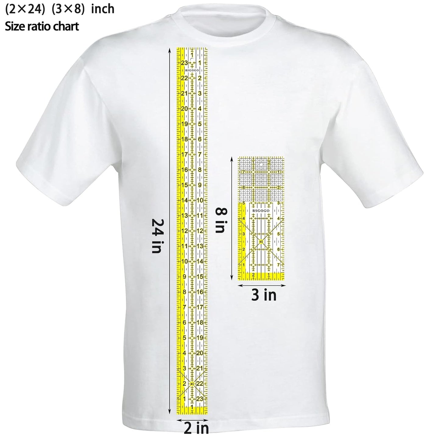 Acrylic Ruler 7 Piece Set, Non Slip Rings 50 Pieces, Quilting Rulers, Size (6"x24"), (2"x24"), (3"x18"), (3"x8"), (1.5"x12"), (1"x12"), (1"x6") (Yellow-7 Piece Set)