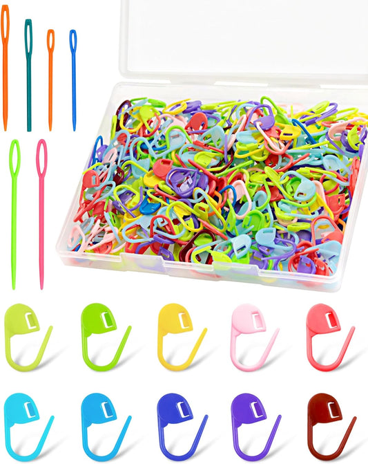 300pcs FIVEIZERO Stitch Markers with 6 pieces of large blunt sewing needles,colorful knitting markers,plastic crochet hook clip,bulk Crochet hook markers for knitting stitch locking clip crochet hooks