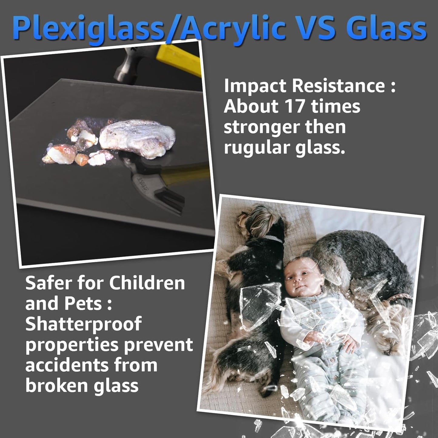 Art3d (2 Pack) 1/4" Thick Plexiglass Sheets - 48" x 24" PET Clear Acrylic Sheets for Art Design，Craft Projects, Signs, DIY in Home, Wedding, Festival,Party,Office