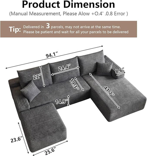 95" Cloud Sectional Couch U-Shaped Chaise - Image 2