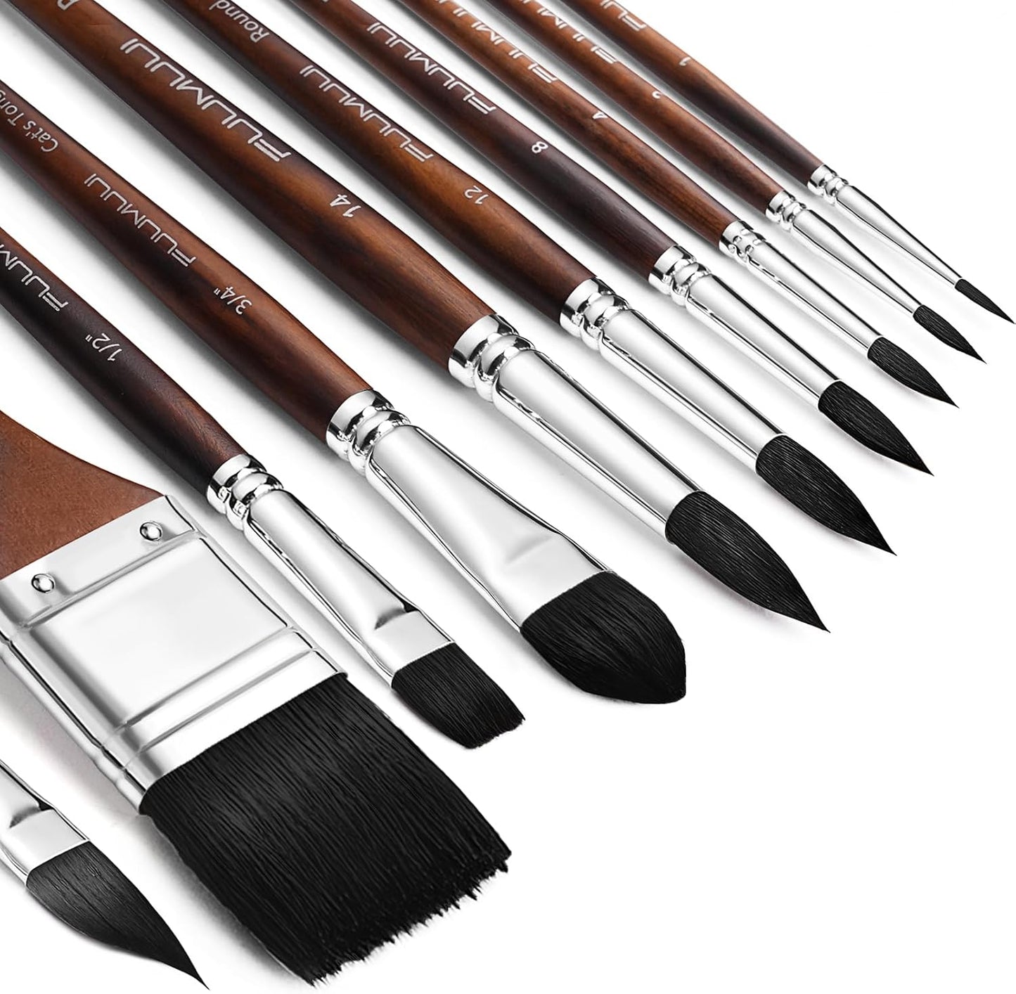 Watercolor Brushes Professional, Fuumuui 10Pcs Synthetic Squirrel Hair Watercolor Paint Brush Set for Artists with Wide Flat, Round, Detail, Dagger, Cat's Tongue for Watercolor Gouache Inks Painting