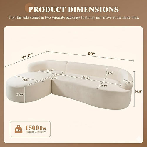 99" Curved Sectional Sofa with Chaise, Modern Boneless Couch with Deep Seat - Image 2