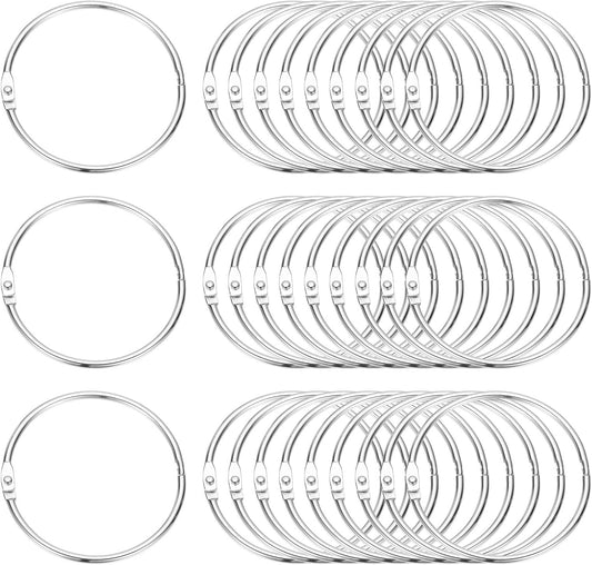 PATIKIL 2.5" x 2.8" Loose Leaf Binder Rings, 30 Pcs Metal Book Rings Nickel Keychain Ring for Paper Index Cards Flash Card Notebook Rings Office Home Book Binder, Silver Tone