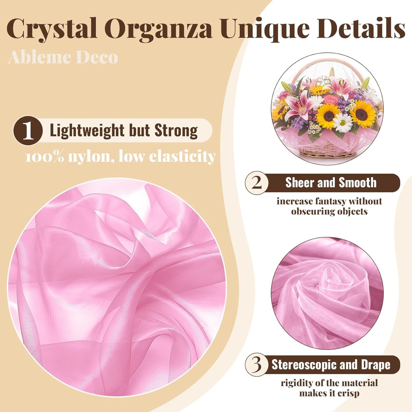 Sheer Fabric 60" x 1 Yards (3 ft) Organza Fabric by The Yard for DIY Wedding Decorations Craft Projects Party Backdrops Bows (Lt Pink)