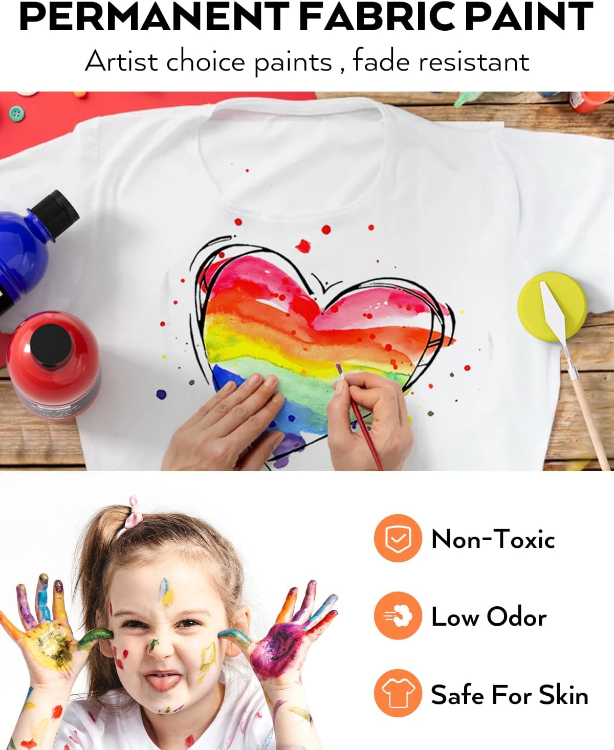 Nicpro 14 Colors Permanent Fabric Paint (16.9 oz, 500 ml) Soft Fabric Paint for Clothes, Non-Toxic Textile Paint for Fabric DIY Crafts, T-shirts, Shoes Jeans Bags Canvas for Adult with Color Wheel