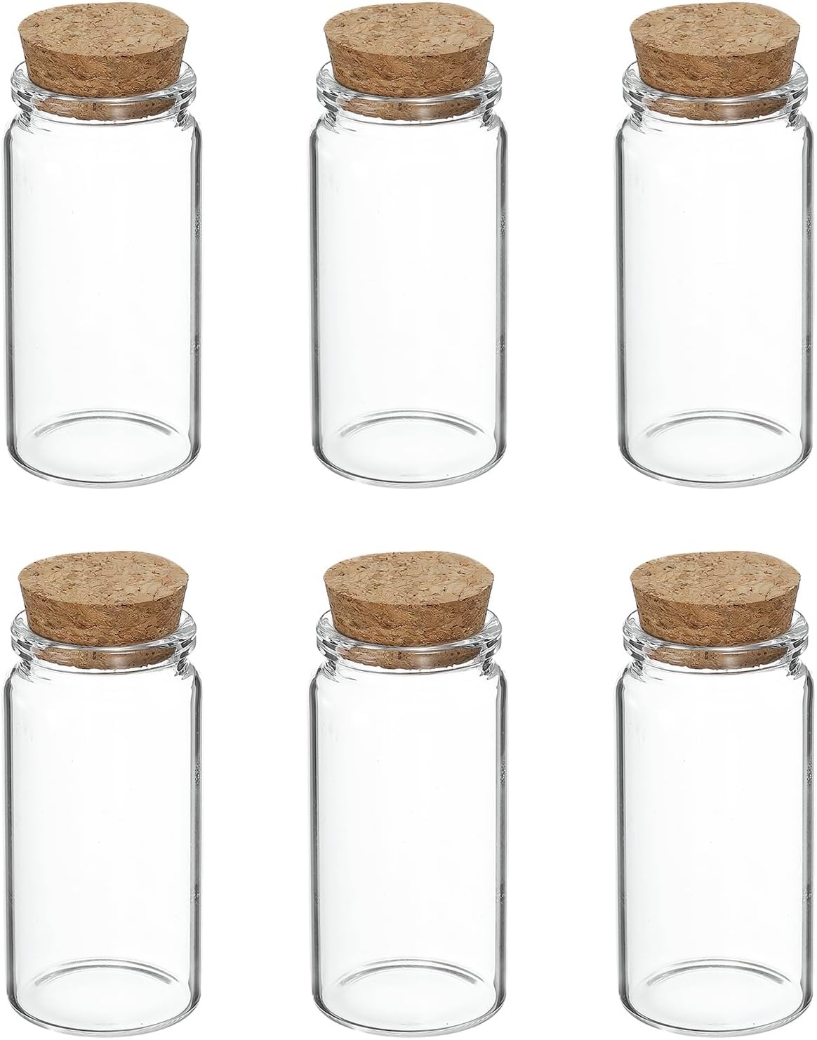 uxcell 6Pcs Mini Glass Bottles with Cork Stoppers, 50ml Small Clear Bottles Glass Empty Jars Vials for DIY Crafts Party Wedding Decor Favors