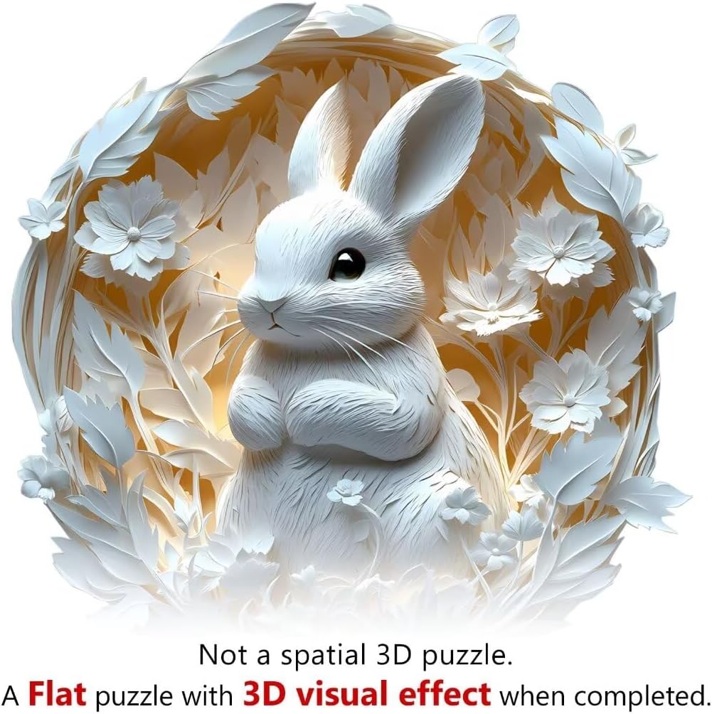 Wooden Puzzles Adults, 3D Paper Rabbit Wooden Puzzles 100 Pieces, Unique Animal Shaped Wood Challenging Jigsaw Puzzles Gifts for Adults, 8.5x8.3in