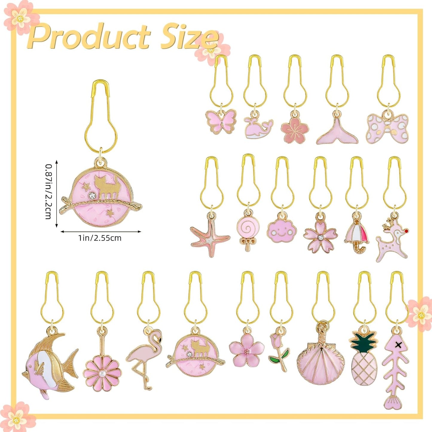 BEEFLYING 20Pcs Cute Mixed Pink Stitch Markers, Alloy Enamel Knitting Stitch Marker Charms Pendants for Sewing Crocheting and Knitting