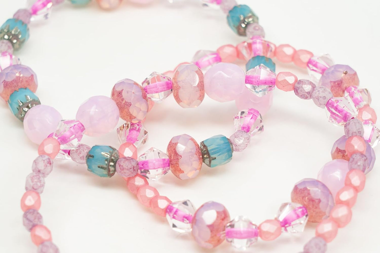 1.8 oz (50g) Gentle Mix of Faceted Fire Polished Czech Glass Beads (Round, Rondelle etc) 4-8mm, Light Pink